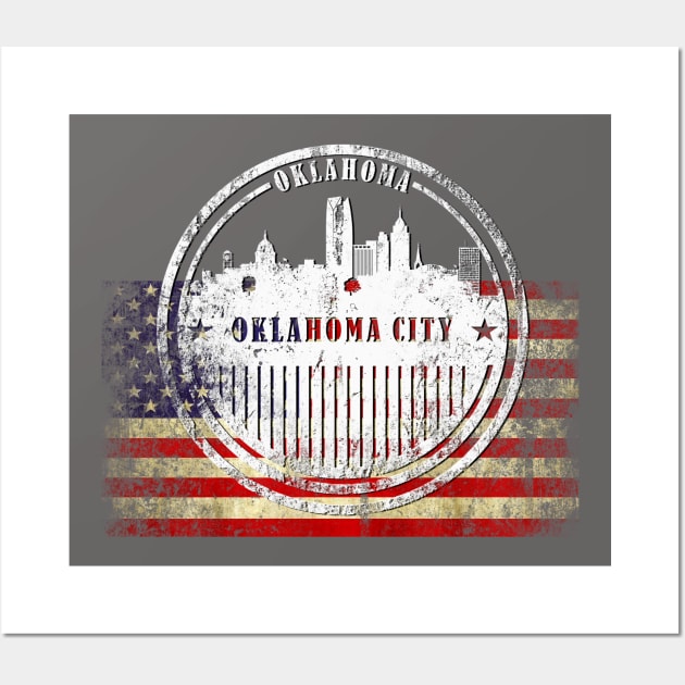 Oklahoma City  silhouette with  US flag Wall Art by DimDom